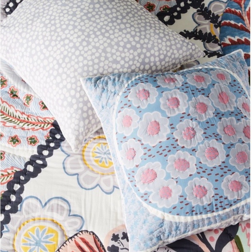 NWT Anthropologie NIEVE Euro sham multi color fabric large quilted 26 in square